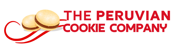 Logo of The Peruvian Cookie Company with cookies and red text on a white background